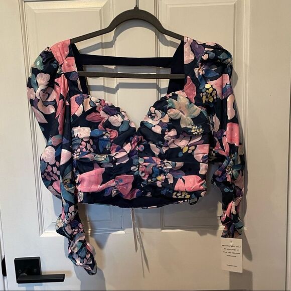 NWT Free People For Love & Lemons Eco Friendly Floral Cop Top Medium B-1298 - Picture 1 of 3
